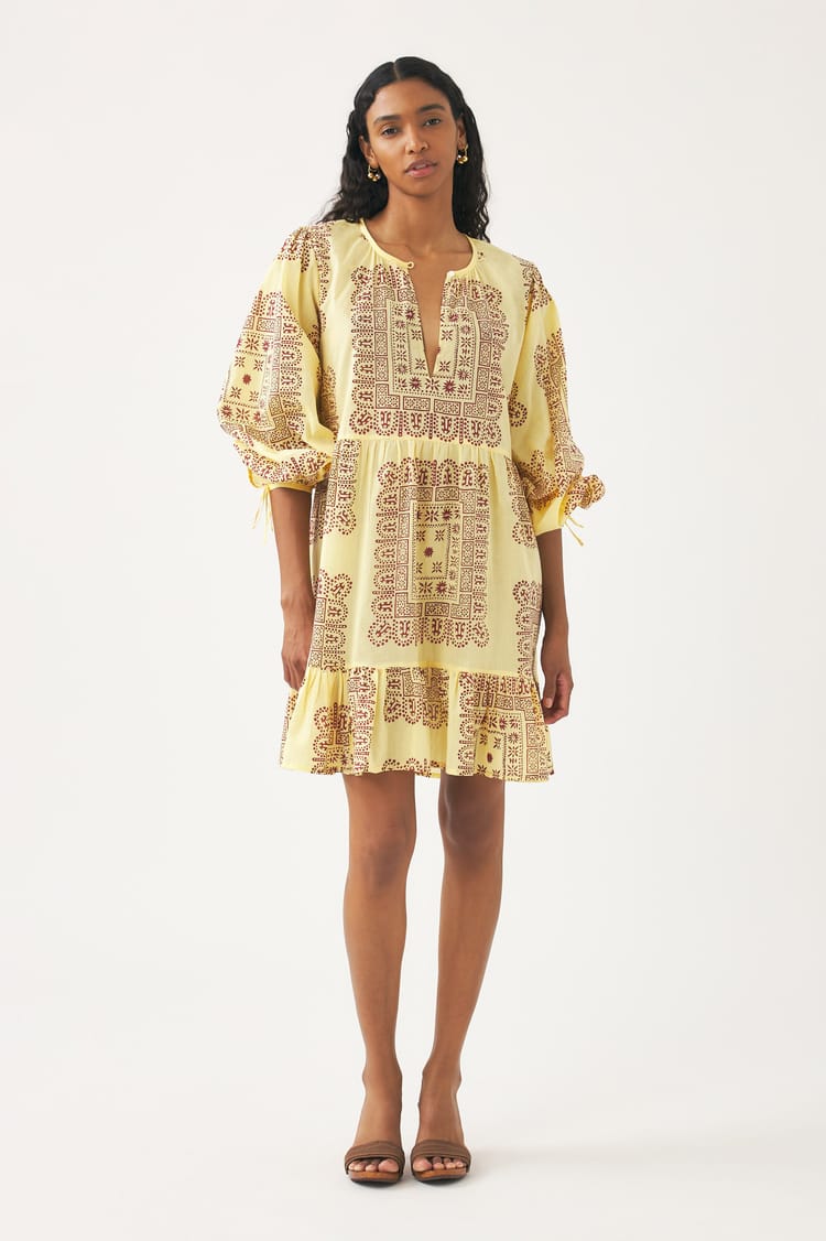 antik batik Robe courte jaune en voile de Coton