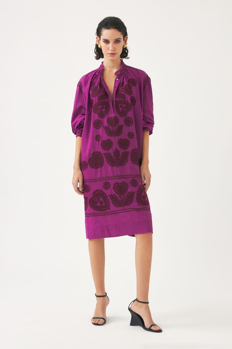 antik batik Robe courte magenta broderie hongroise