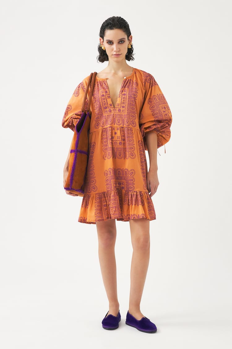 Antik Batik Robe Courte Orange En Voile De Coton