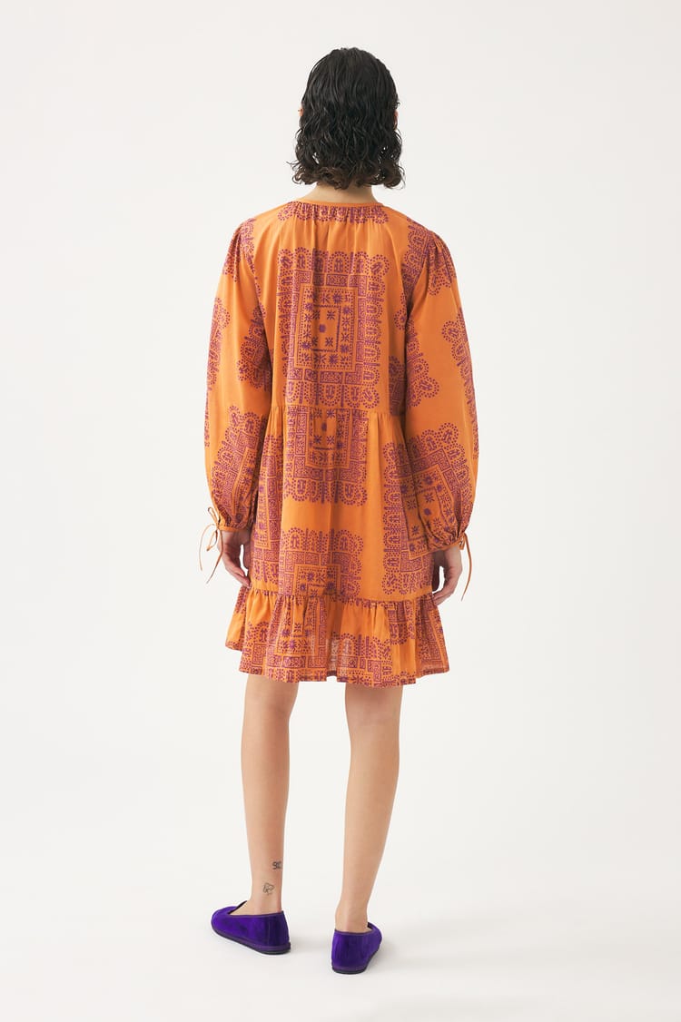 Antik Batik Robe Courte Orange En Voile De Coton
