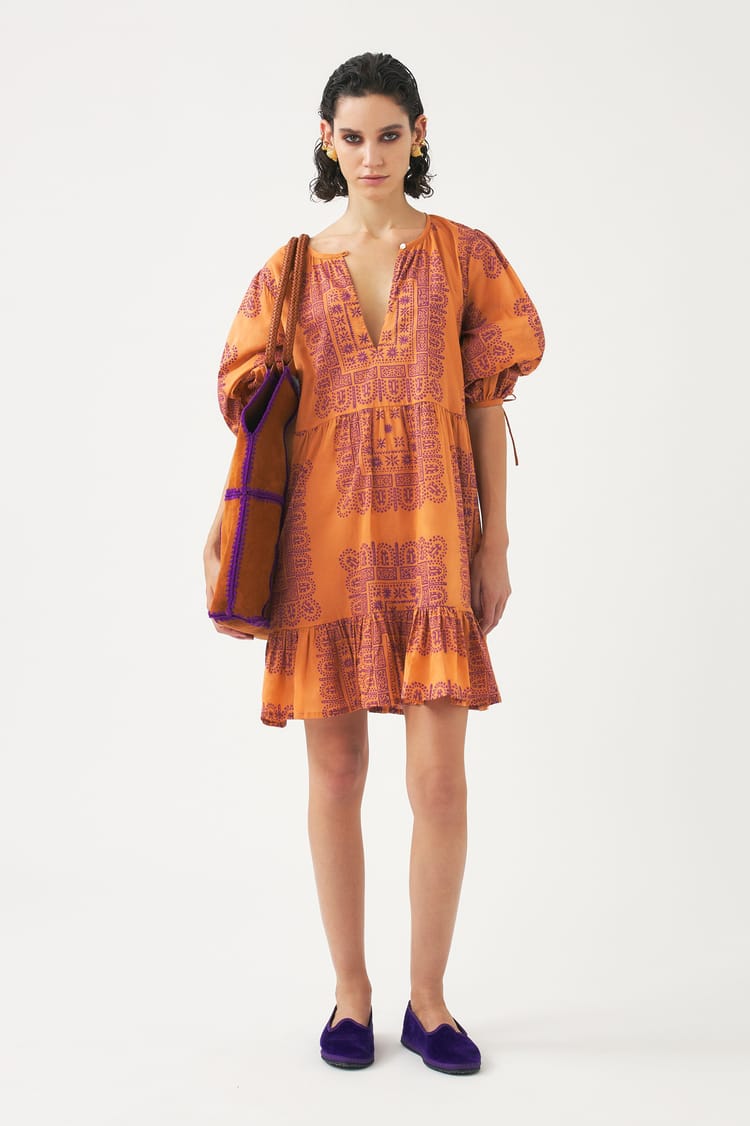 antik batik Robe courte orange en voile de Coton