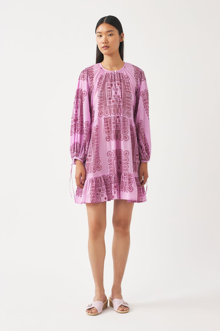 Antik Batik Robe Courte Rose En Voile De Coton