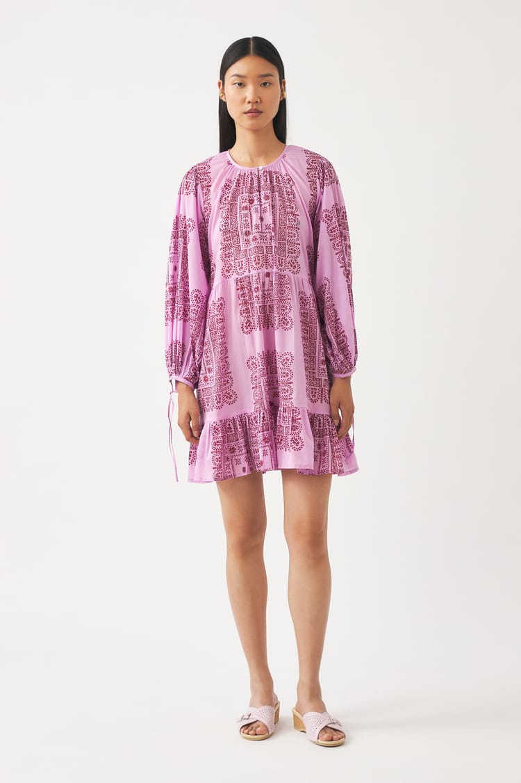 Antik Batik Robe Courte Rose En Voile De Coton
