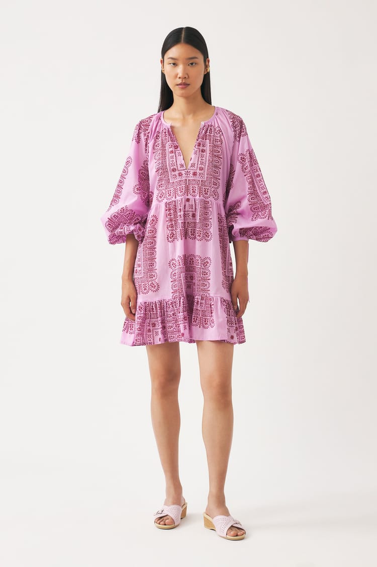 antik batik Robe courte rose en voile de Coton