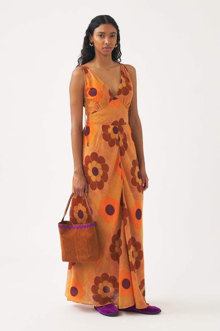 antik batik Robe dos nu orange en gaze de coton