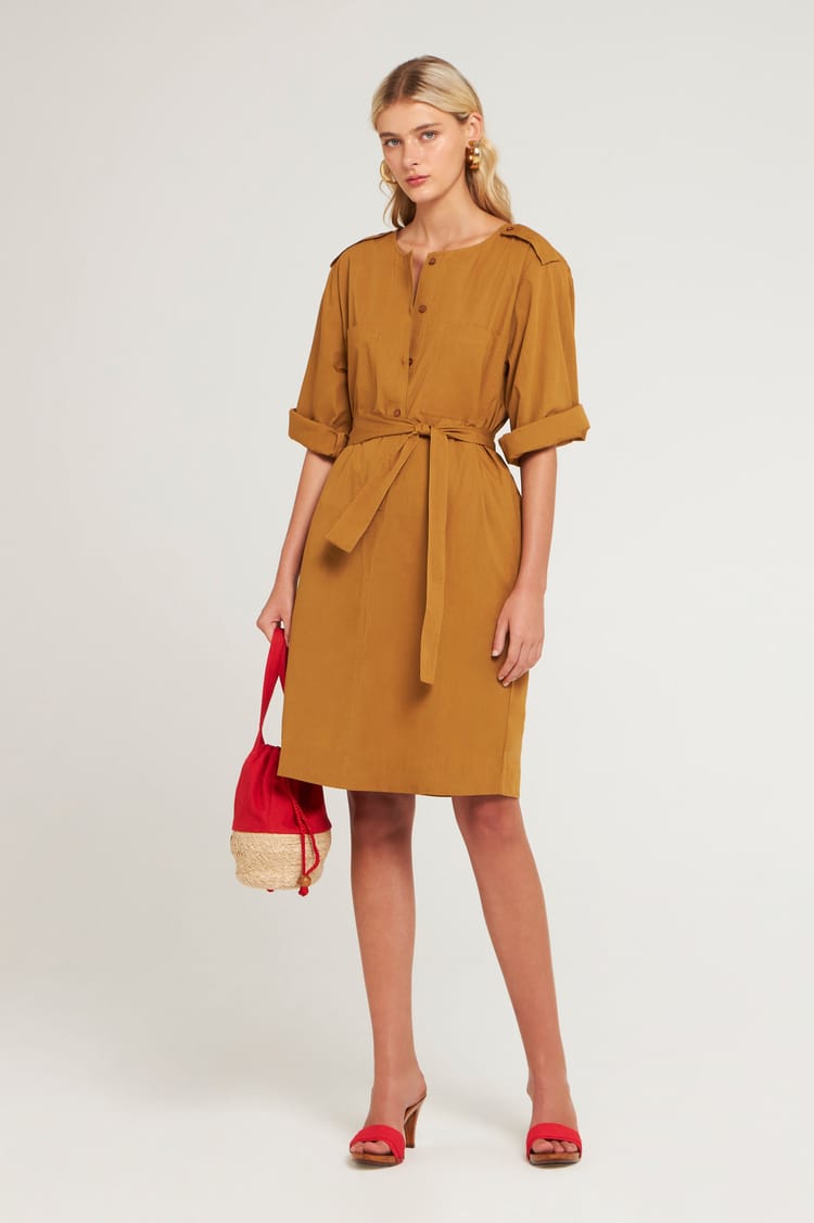 Antik Batik Robe Droite En Popeline De Coton Kaki