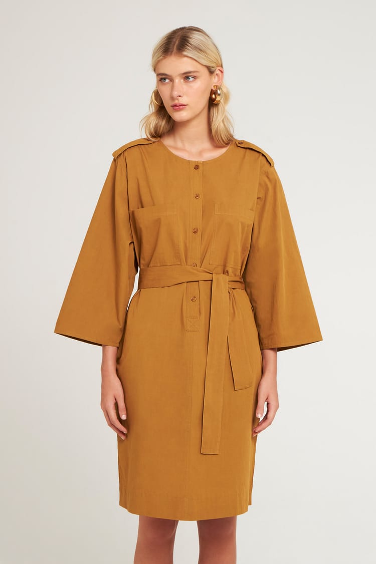 Antik Batik Robe Droite En Popeline De Coton Kaki