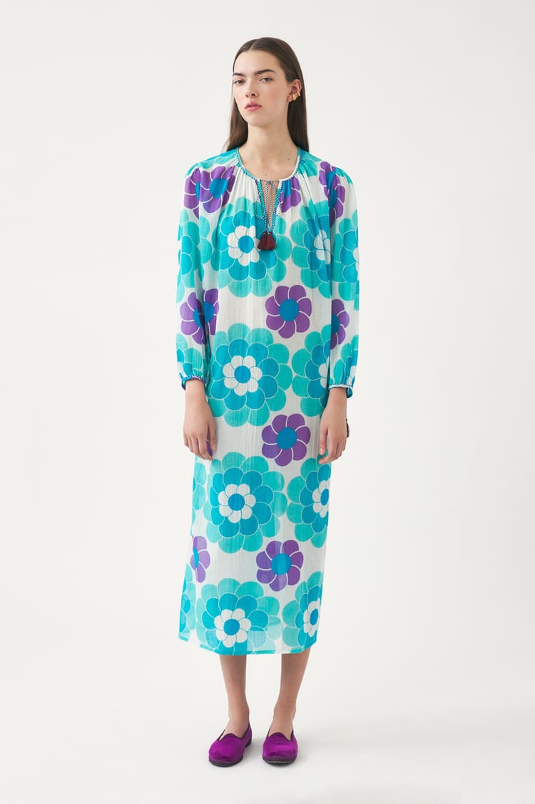antik batik Robe fluide bleue en gaze de coton
