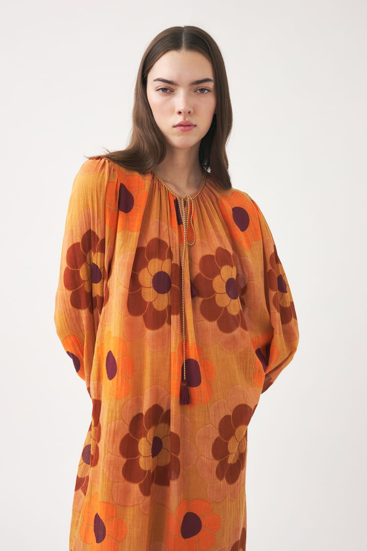 Antik Batik Robe Fluide Orange En Gaze De Coton