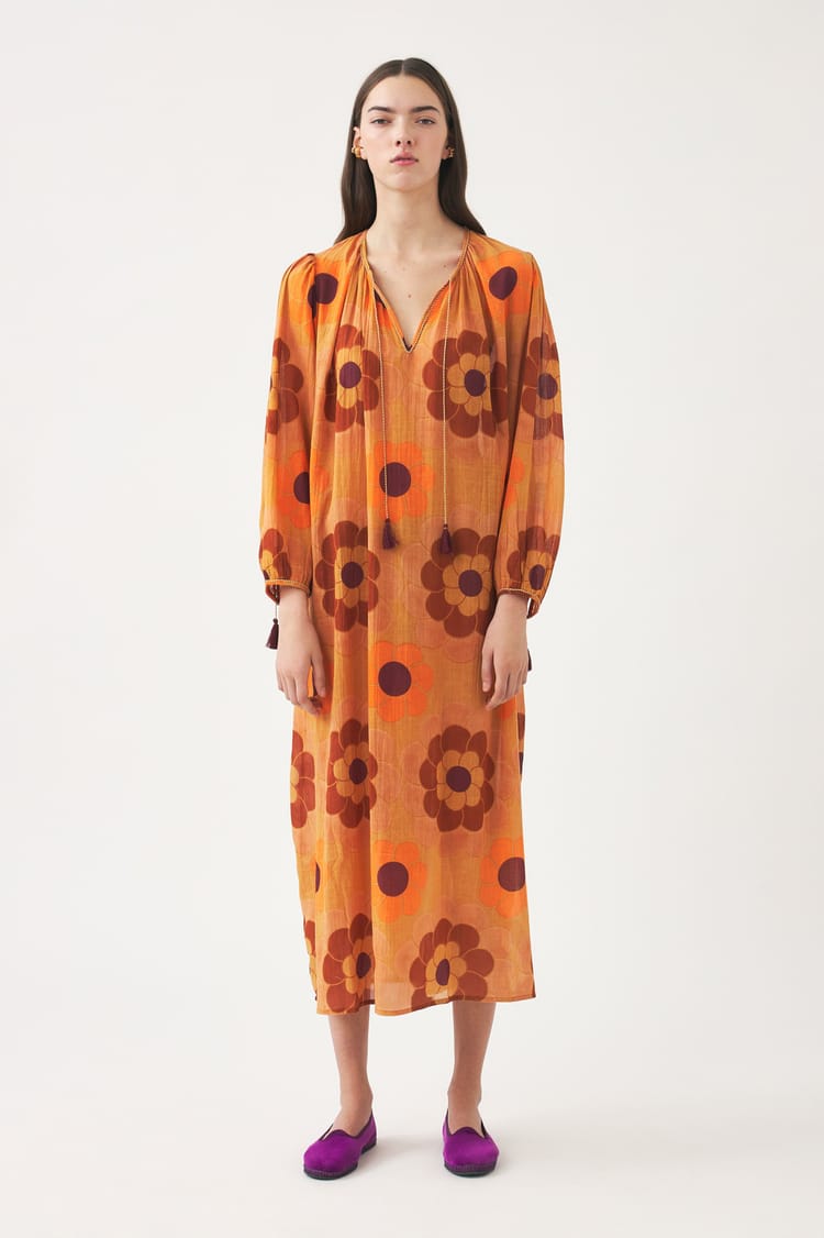 Antik Batik Robe Fluide Orange En Gaze De Coton