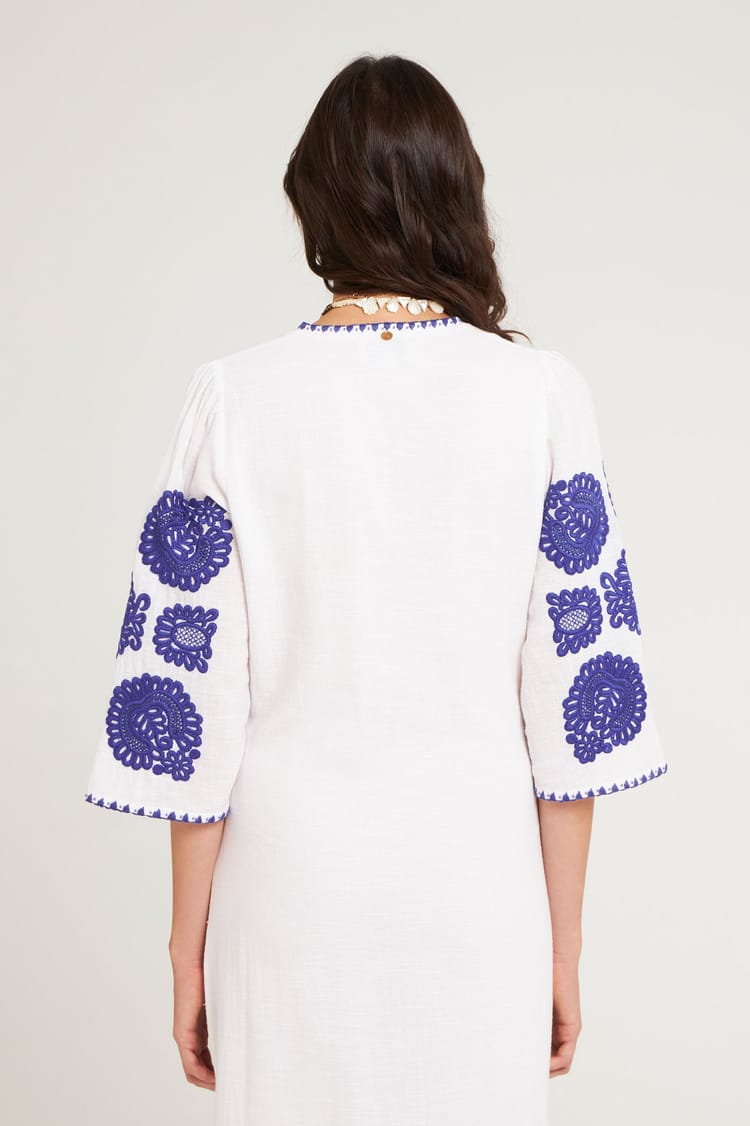 Antik Batik Robe Longue Blanche En Coton