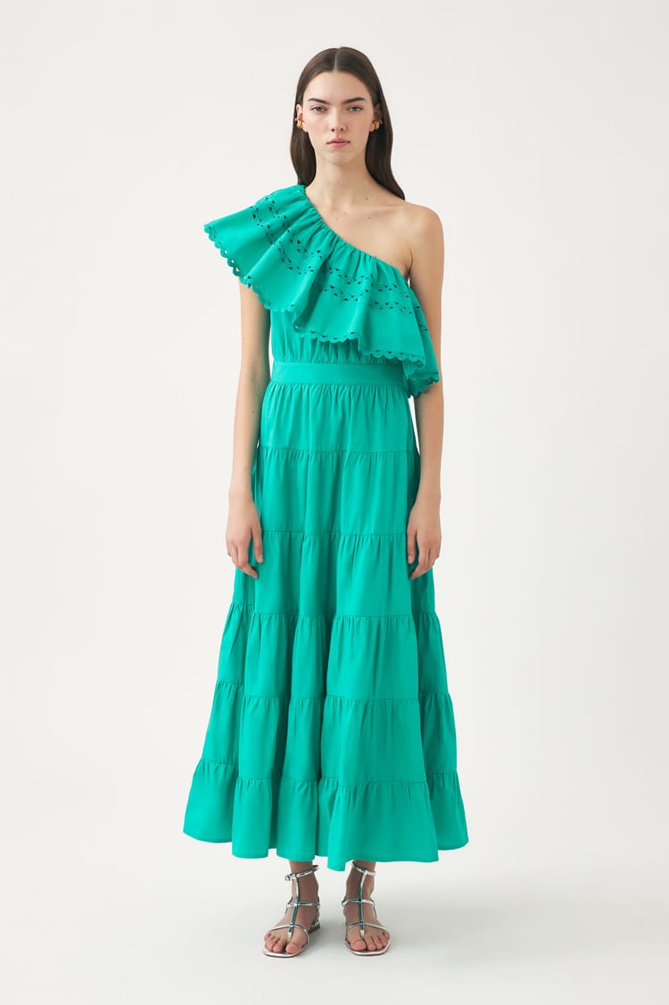 antik batik Robe longue bleue asymétrique