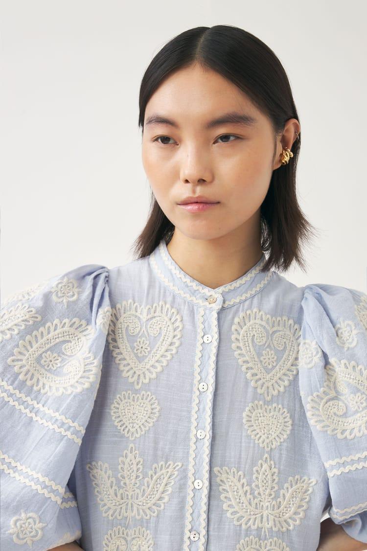 Antik Batik Robe Longue Bleue Broderie Hongroise