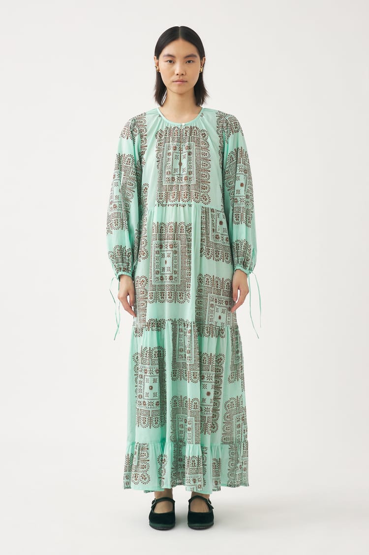 Antik Batik Robe Longue Bleue En Voile De Coton