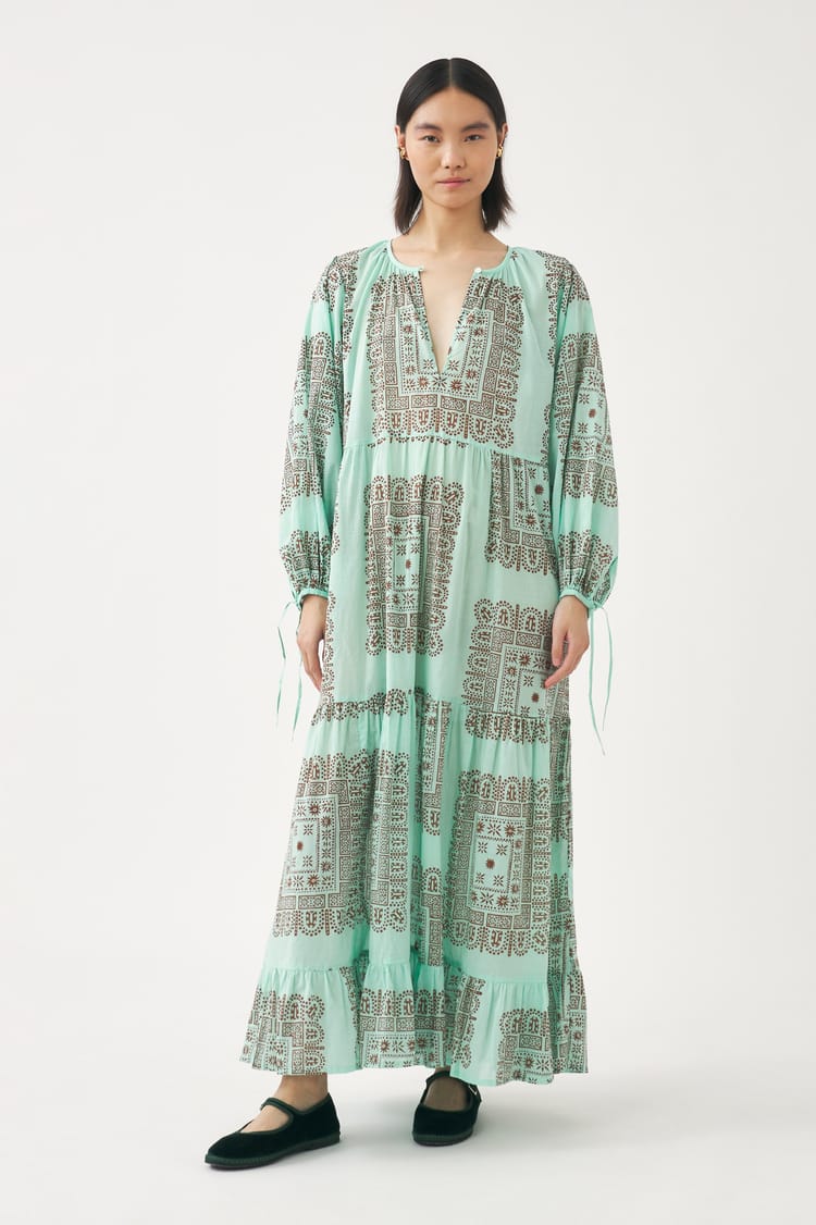 antik batik Robe longue bleue en voile de Coton