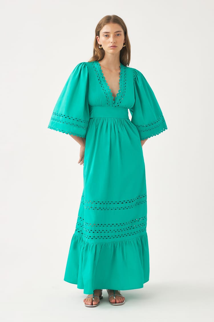 antik batik Robe longue bleue Popeline