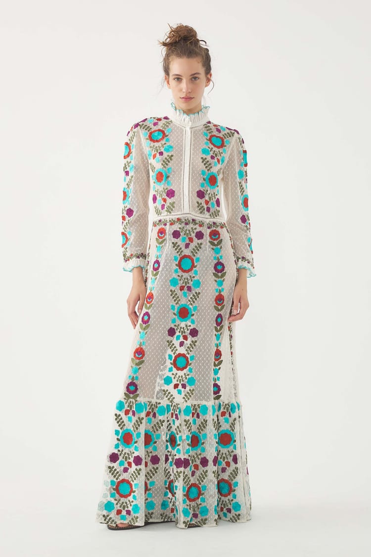 antik batik Robe longue brodée Ary