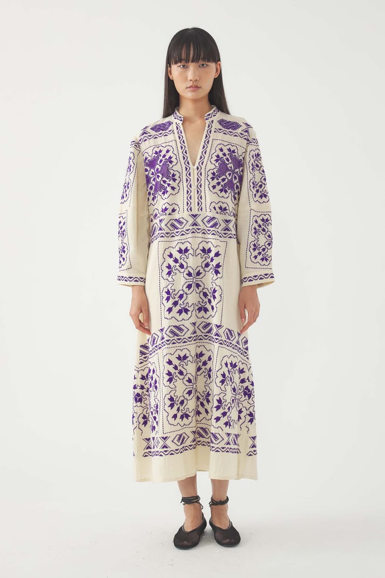 antik batik Robe longue brodée Milos