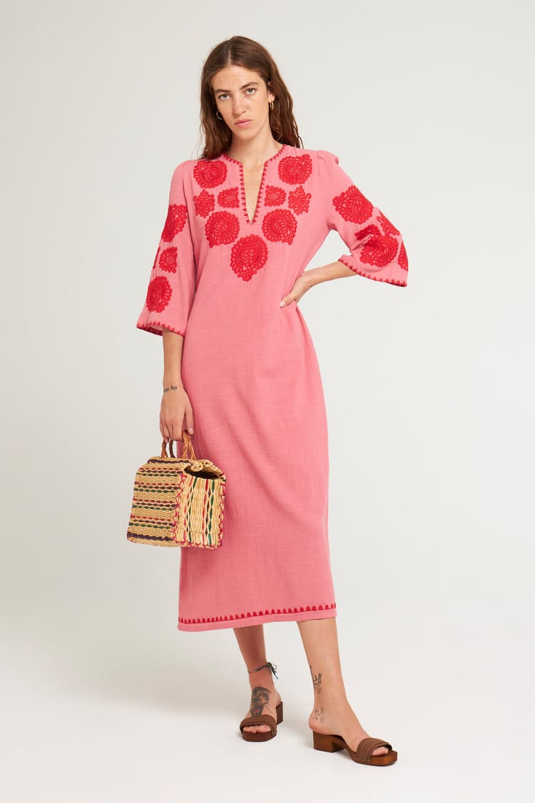 antik batik Robe longue corail brodée en Coton