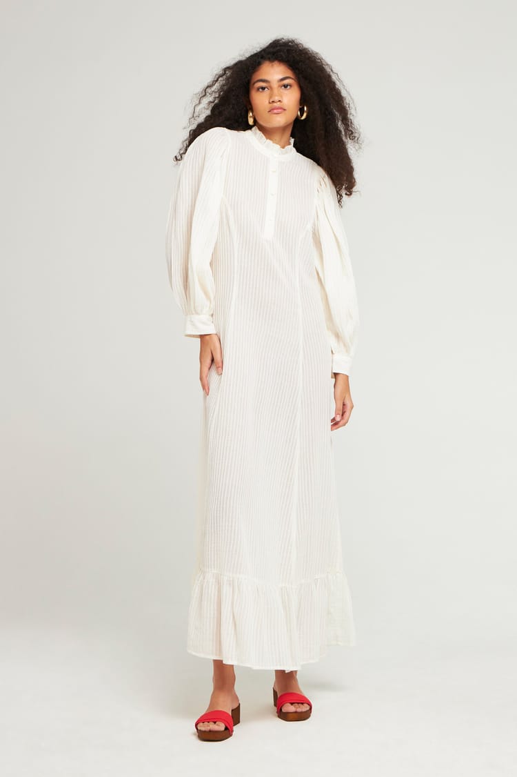 Antik Batik Robe Longue Crème En Crêpe De Coton