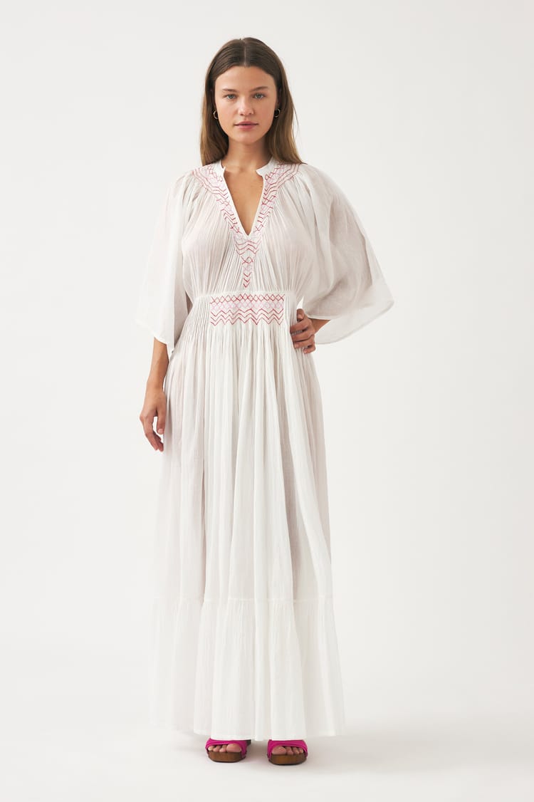 Antik Batik Robe Longue Crème En Voile De Coton