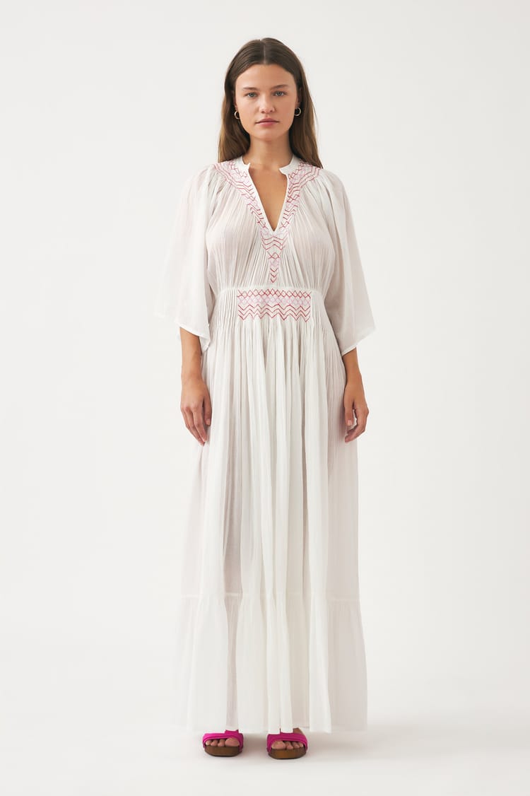 Antik Batik Robe Longue Crème En Voile De Coton