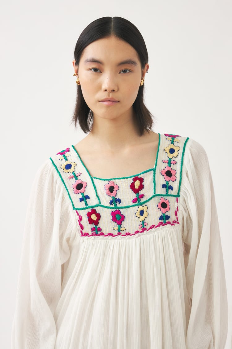 Antik Batik Robe Longue En Coton Blanc