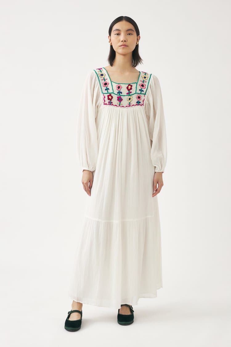 antik batik Robe longue en coton blanc