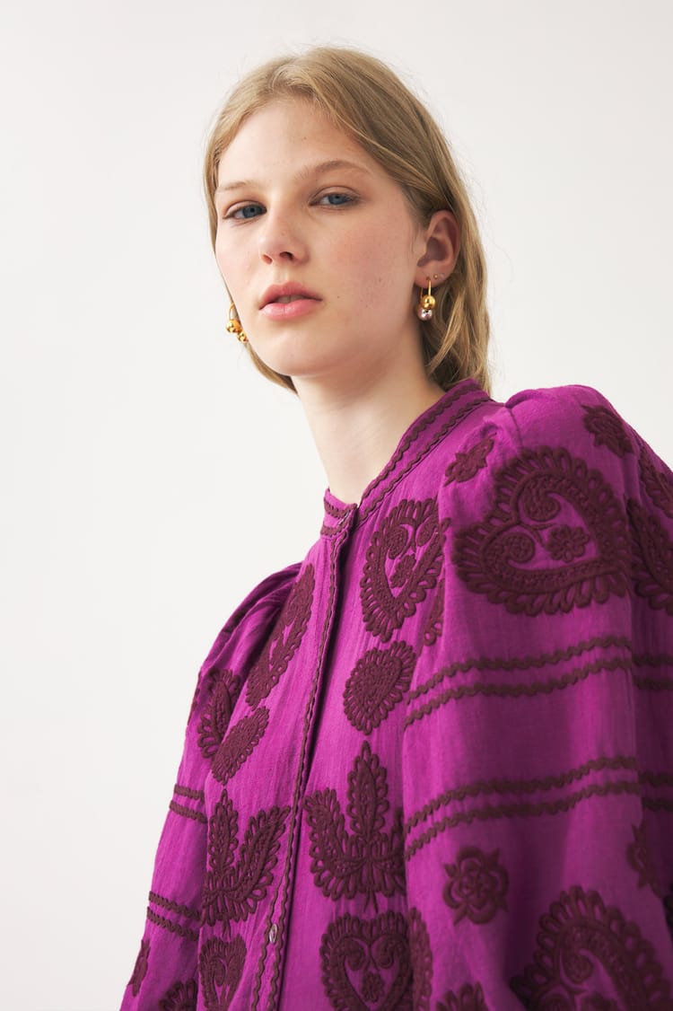 Antik Batik Robe Longue Magenta Broderie Hongroise