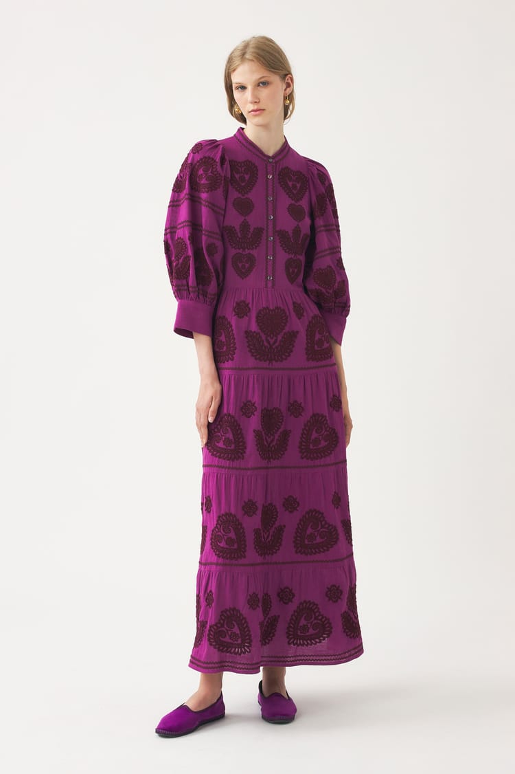 antik batik Robe longue magenta broderie hongroise