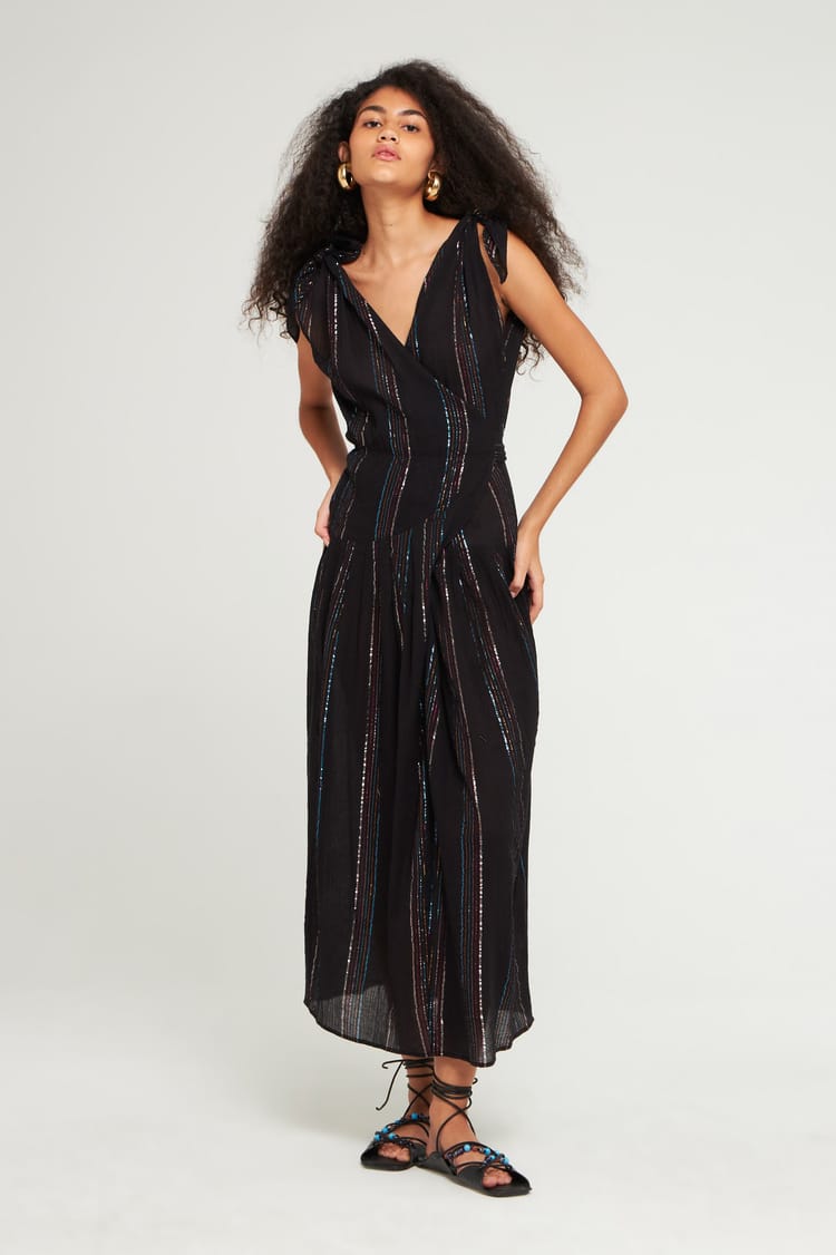 antik batik Robe longue noire en crêpe de Coton