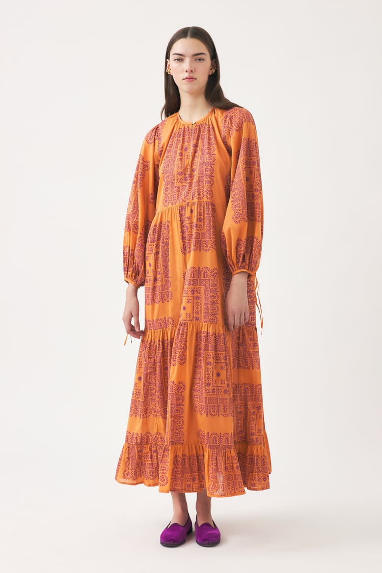 Antik Batik Robe Longue Orange En Voile De Coton
