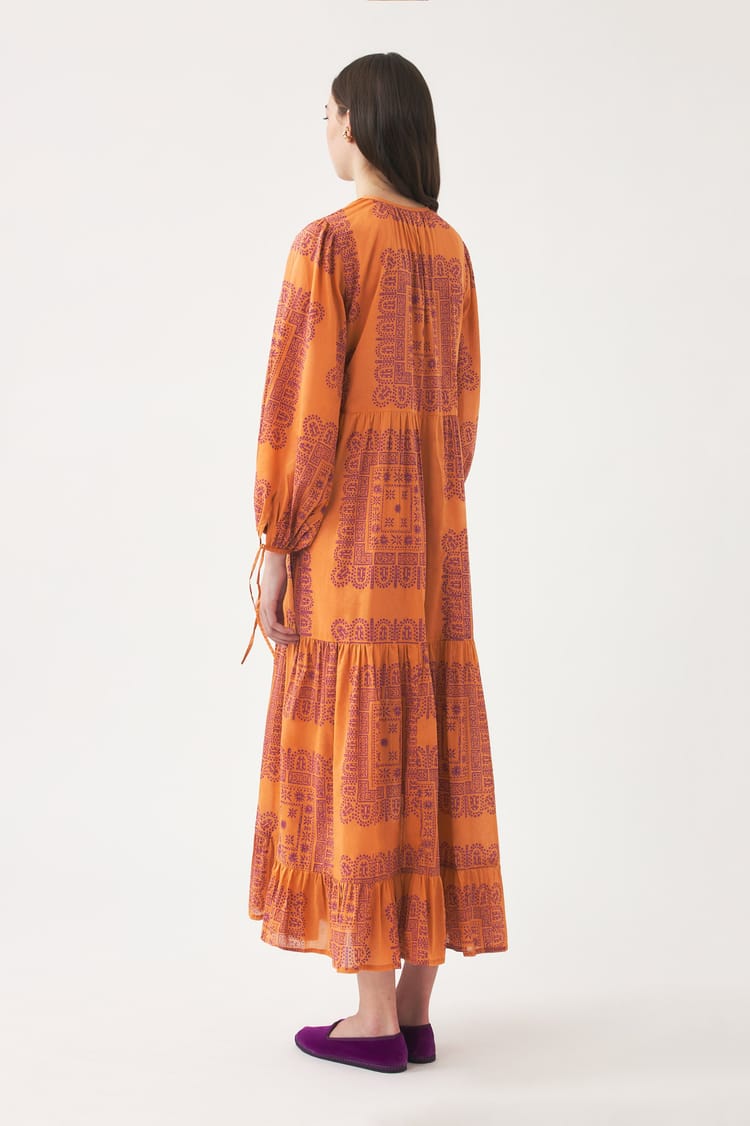 Antik Batik Robe Longue Orange En Voile De Coton