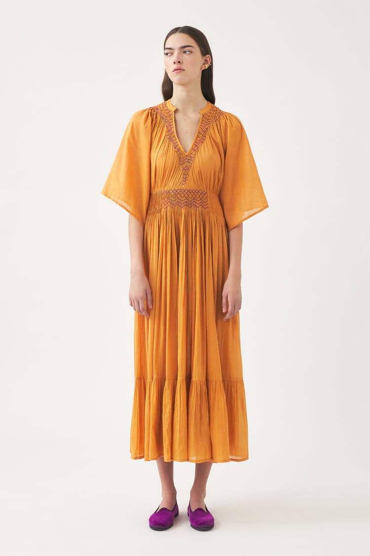 Antik Batik Robe Longue Orange En Voile De Coton