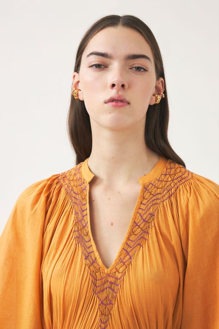 Antik Batik Robe Longue Orange En Voile De Coton