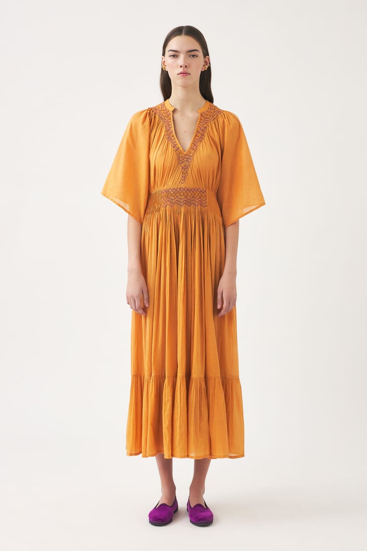antik batik Robe longue orange en voile de Coton