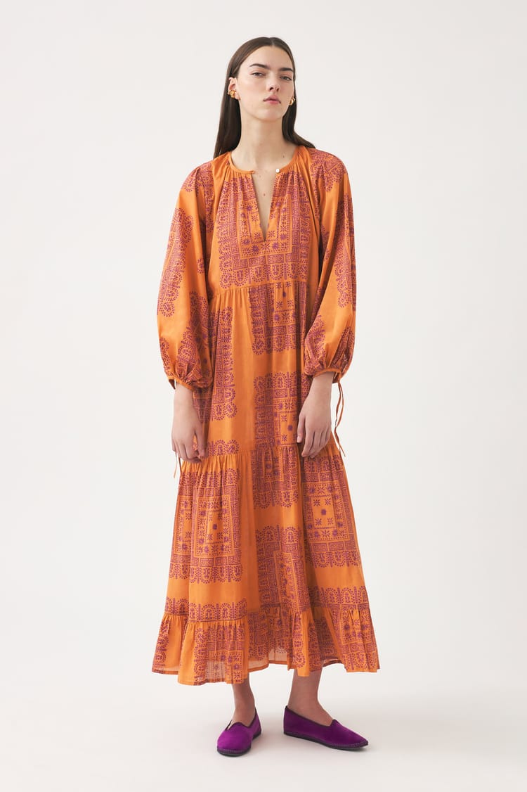 antik batik Robe longue orange en voile de Coton