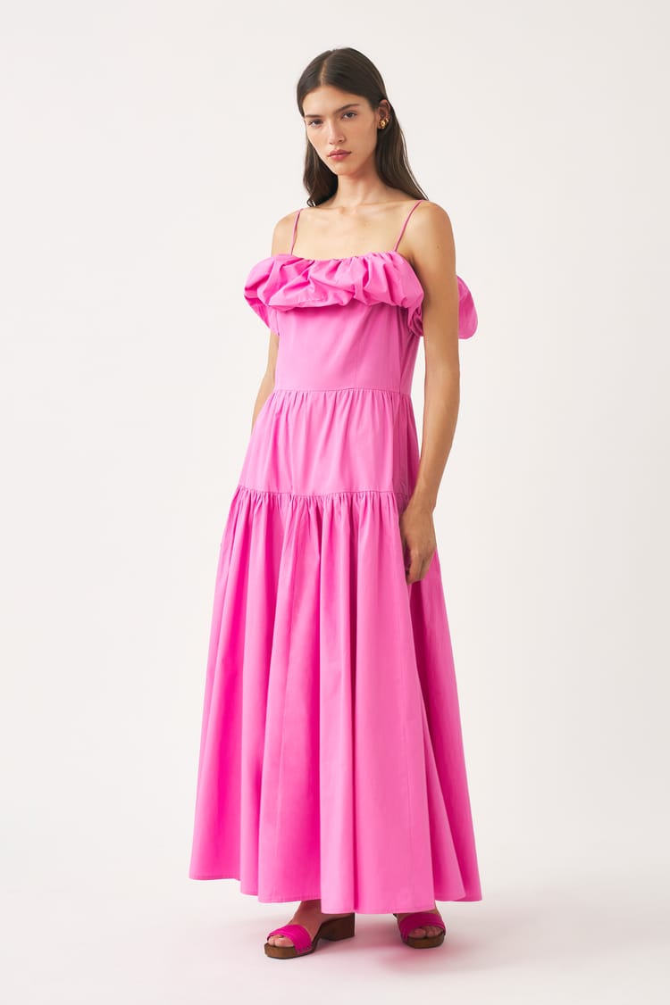 Antik Batik Robe Longue Rose En Popeline De Coton