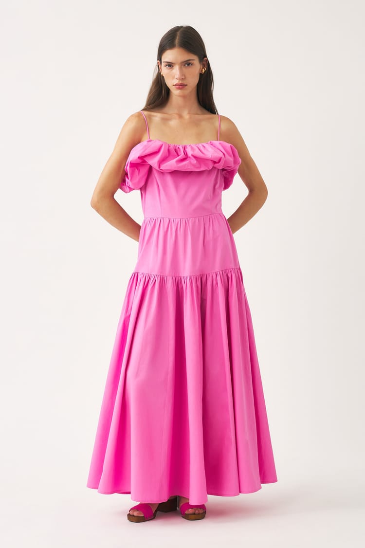 antik batik Robe longue rose en popeline de coton