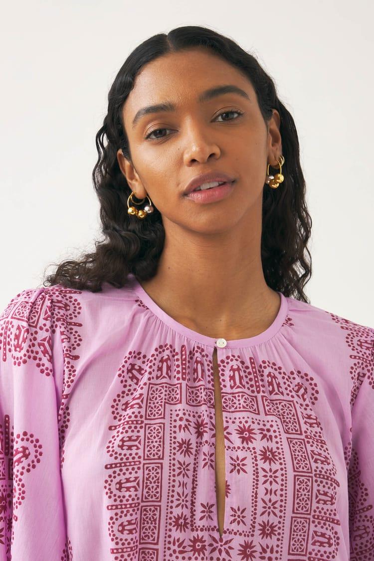 Antik Batik Robe Longue Rose En Voile De Coton