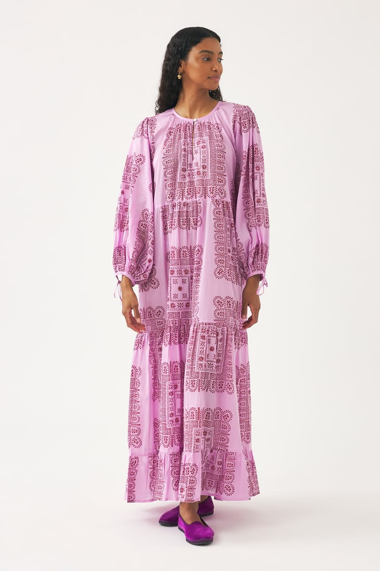 Antik Batik Robe Longue Rose En Voile De Coton