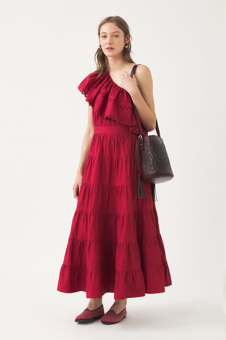 Antik Batik Robe Longue Rouge Asymétrique