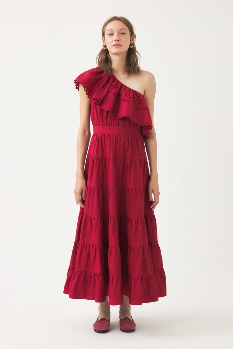 antik batik Robe longue rouge asymétrique