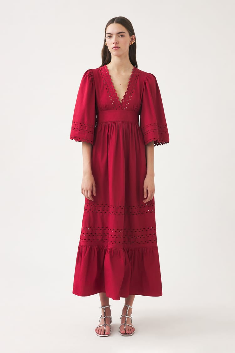 Antik Batik Robe Longue Rouge Popeline