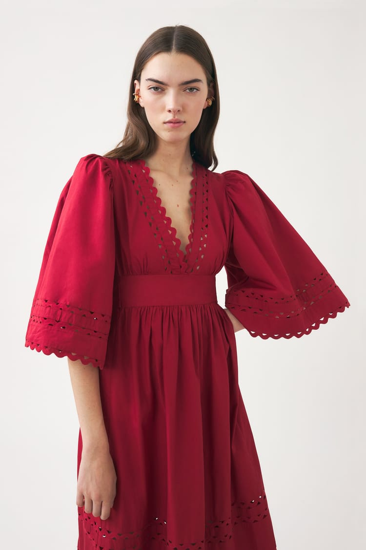 Antik Batik Robe Longue Rouge Popeline