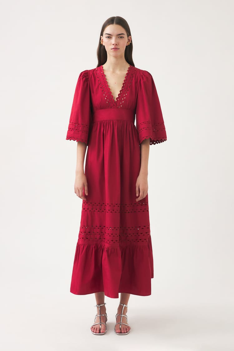 antik batik Robe longue rouge Popeline