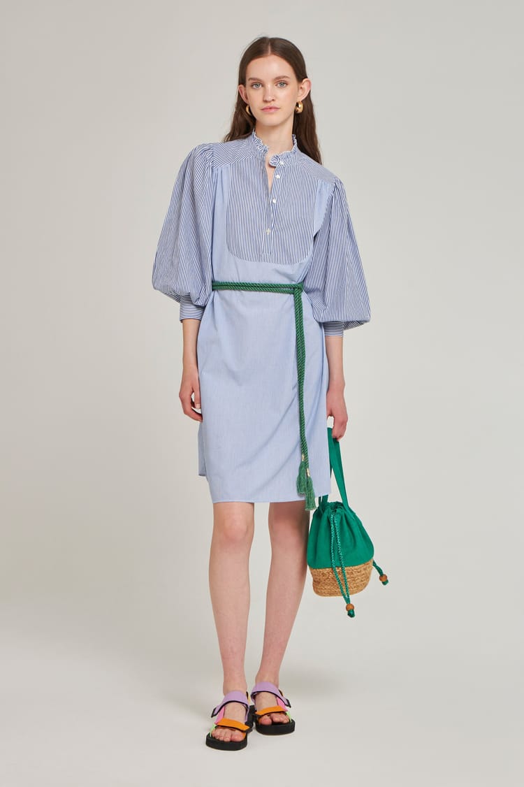 antik batik Robe rayée bleue