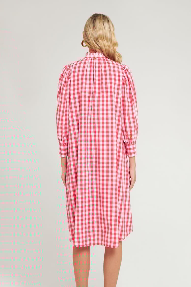 Antik Batik Robe Vichy Brodée En Coton Rouge