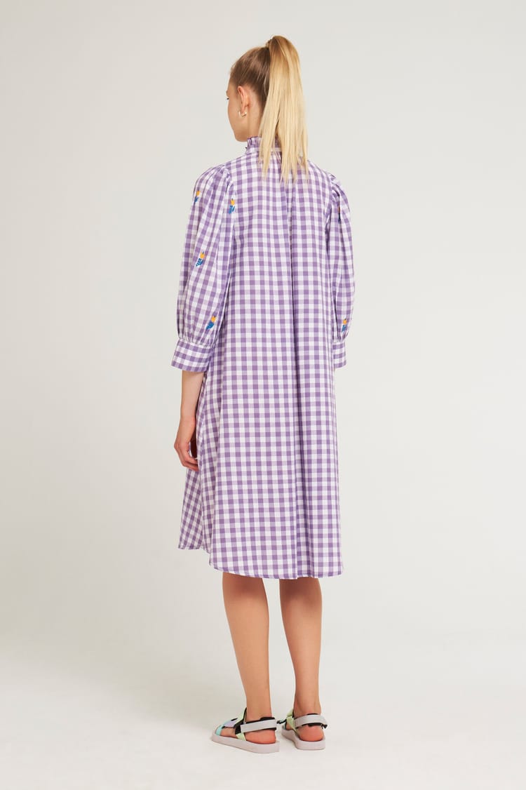 Antik Batik Robe Vichy Brodée En Coton Violet