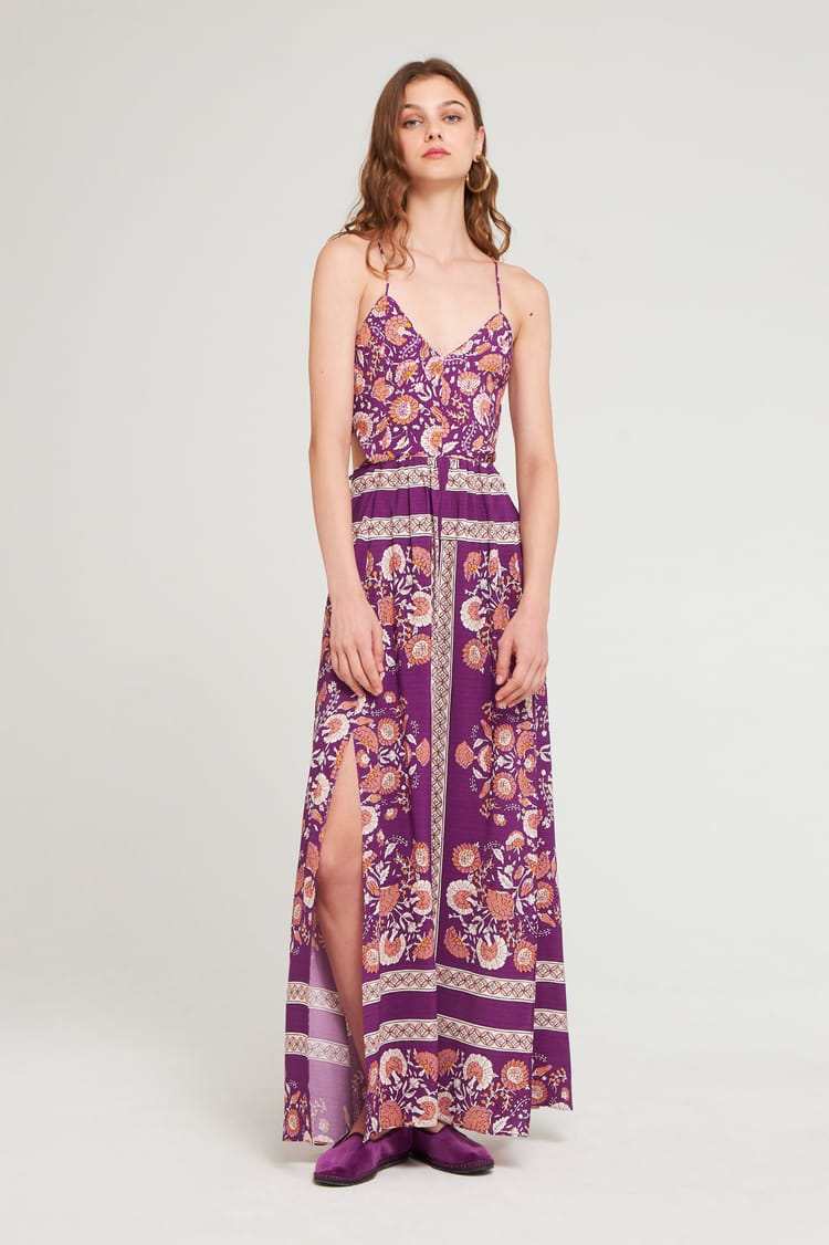antik batik Robe violette dos nu bohème chic